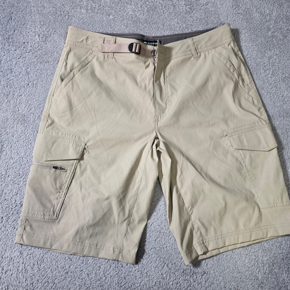 BC Clothing Mens 34 Expedition Cargo Shorts Tan Stretch Hiking Utility Belted